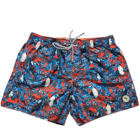 Ted Baker Men's Swim Trunk Toucan Print Size 4 Large Lined Pockets - Picture 1 of 10